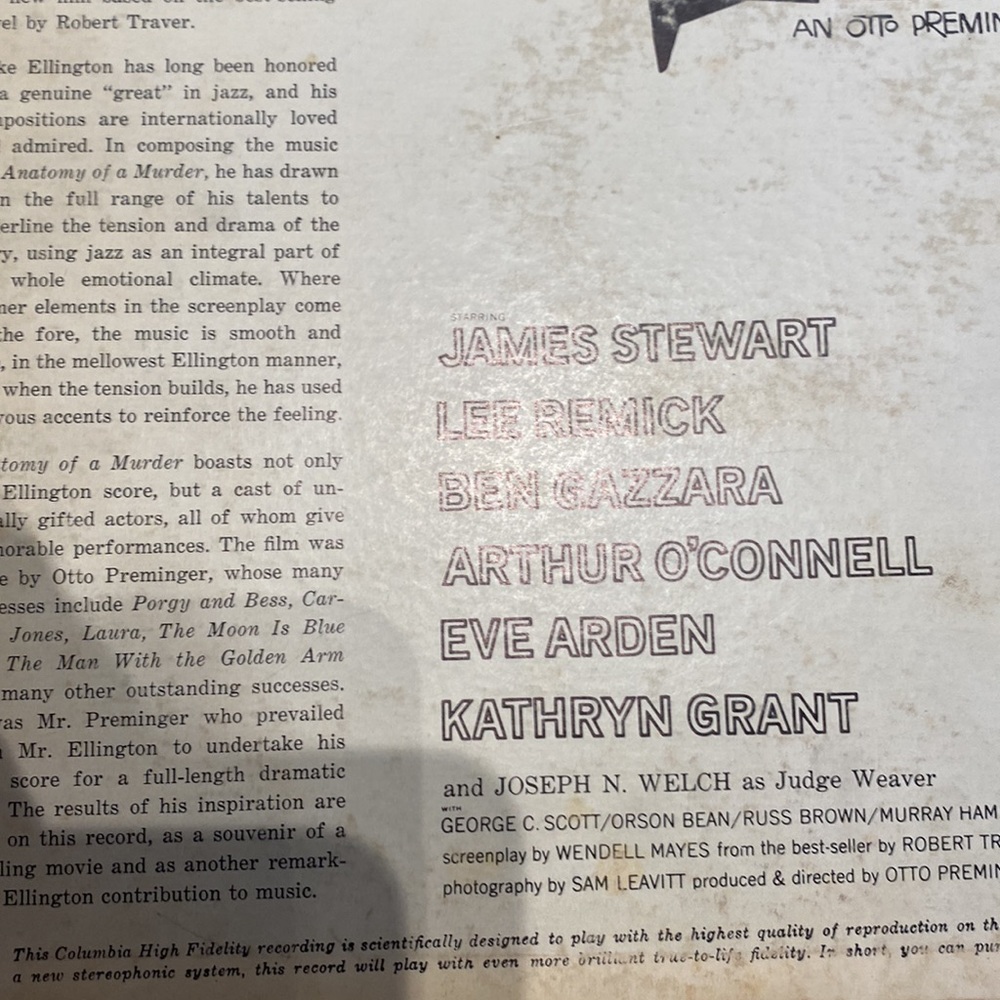Duke Ellington’s Anatomy of a Murder Sound Track vinyl! Original Owner! 🔥🎵🎶 - Picture 12 of 17
